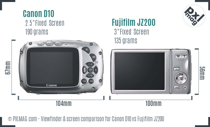 Canon D10 vs Fujifilm JZ200 Screen and Viewfinder comparison