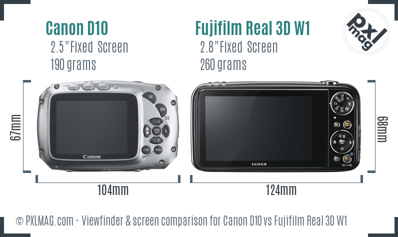 Canon D10 vs Fujifilm Real 3D W1 Screen and Viewfinder comparison