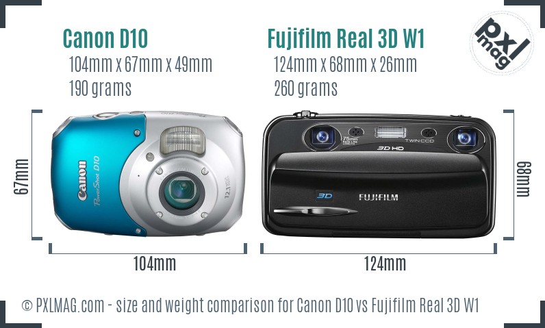 Canon D10 vs Fujifilm Real 3D W1 size comparison