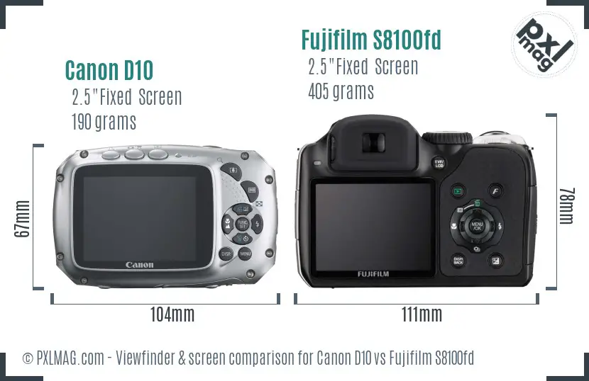 Canon D10 vs Fujifilm S8100fd Screen and Viewfinder comparison