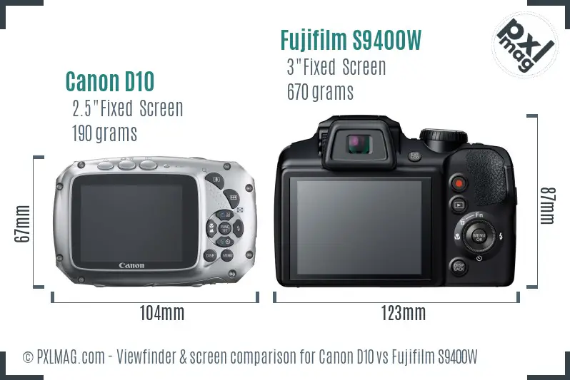 Canon D10 vs Fujifilm S9400W Screen and Viewfinder comparison