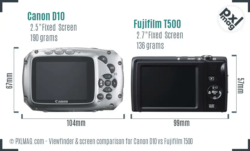 Canon D10 vs Fujifilm T500 Screen and Viewfinder comparison