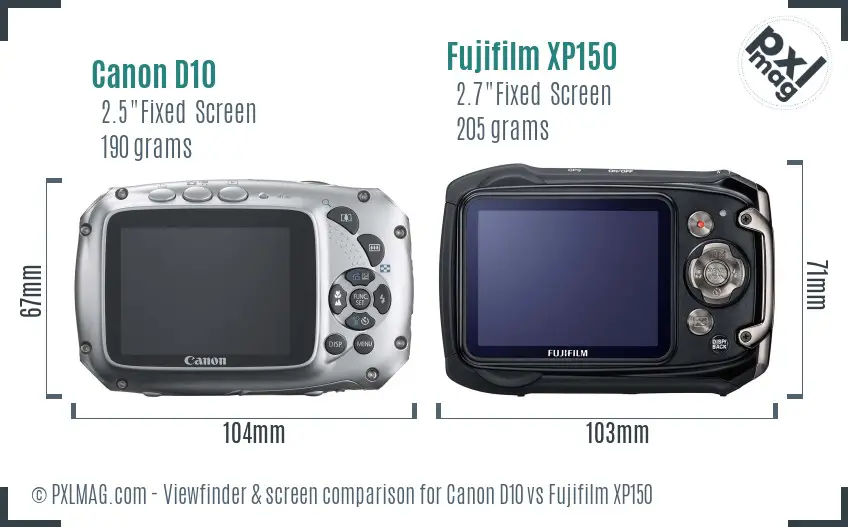 Canon D10 vs Fujifilm XP150 Screen and Viewfinder comparison