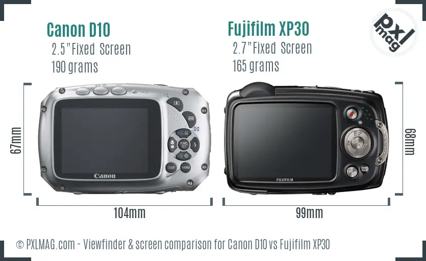 Canon D10 vs Fujifilm XP30 Screen and Viewfinder comparison