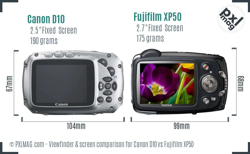 Canon D10 vs Fujifilm XP50 Screen and Viewfinder comparison