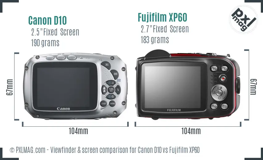 Canon D10 vs Fujifilm XP60 Screen and Viewfinder comparison