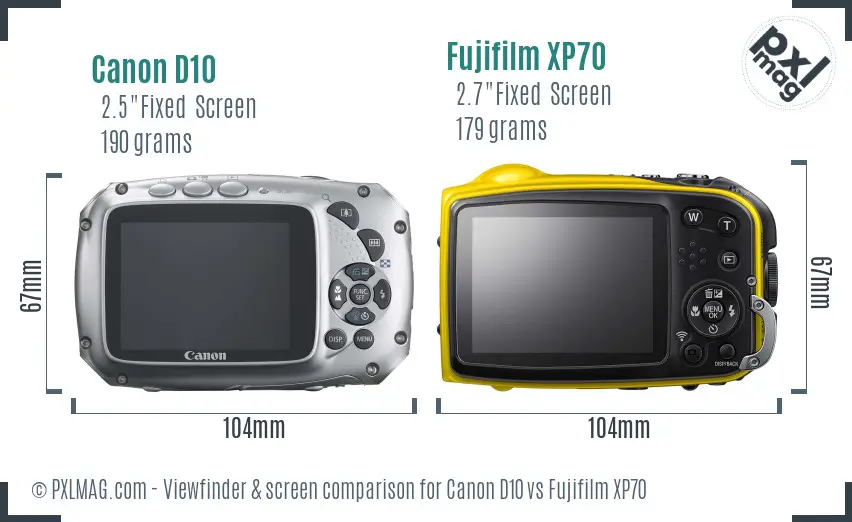 Canon D10 vs Fujifilm XP70 Screen and Viewfinder comparison