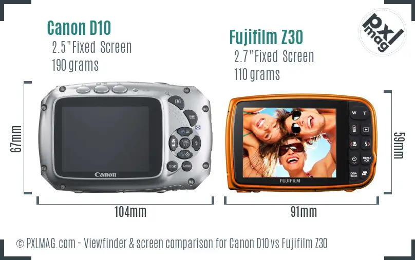 Canon D10 vs Fujifilm Z30 Screen and Viewfinder comparison