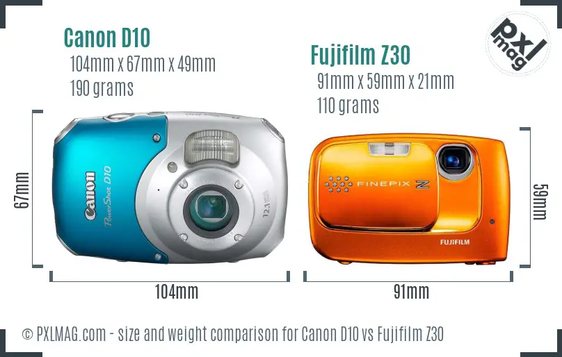 Canon D10 vs Fujifilm Z30 size comparison