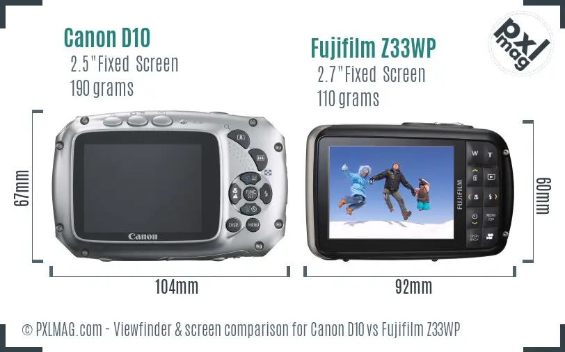Canon D10 vs Fujifilm Z33WP Screen and Viewfinder comparison