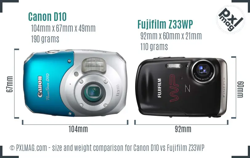 Canon D10 vs Fujifilm Z33WP size comparison