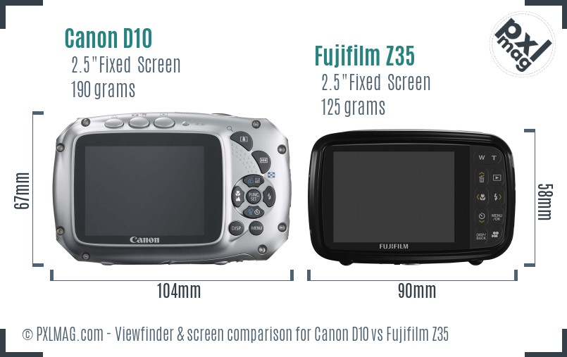 Canon D10 vs Fujifilm Z35 Screen and Viewfinder comparison