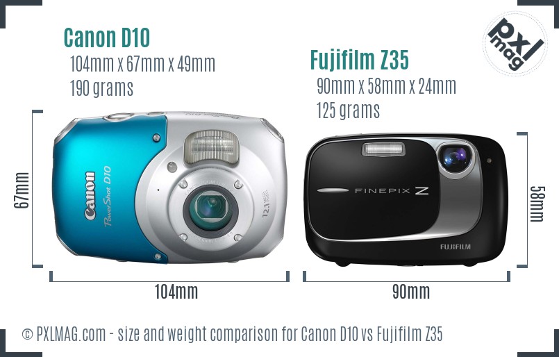 Canon D10 vs Fujifilm Z35 size comparison Canon D10 vs Fujifilm Z35 size comparison