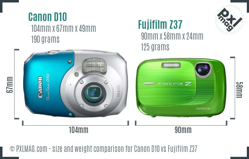 Canon D10 vs Fujifilm Z37 size comparison Canon D10 vs Fujifilm Z37 size comparison