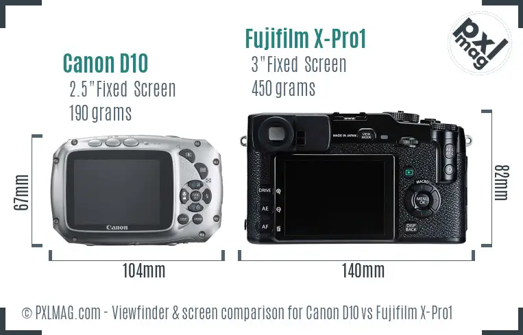 Canon D10 vs Fujifilm X-Pro1 Screen and Viewfinder comparison