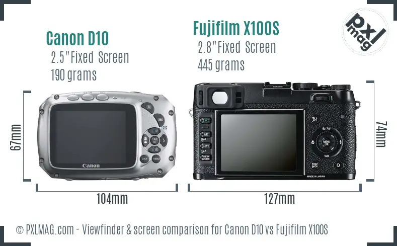 Canon D10 vs Fujifilm X100S Screen and Viewfinder comparison