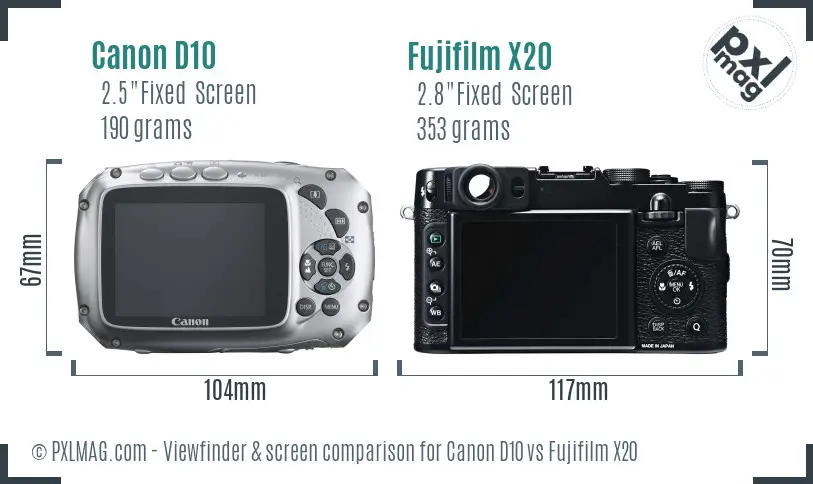 Canon D10 vs Fujifilm X20 Screen and Viewfinder comparison