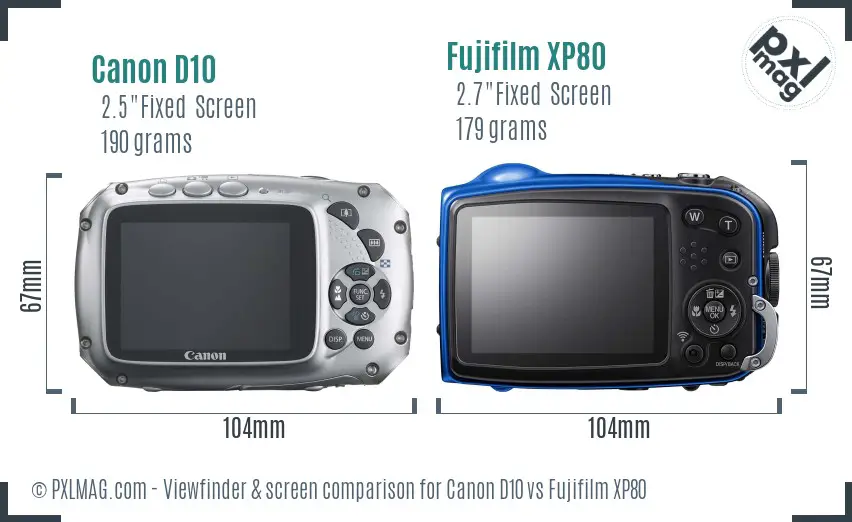 Canon D10 vs Fujifilm XP80 Screen and Viewfinder comparison