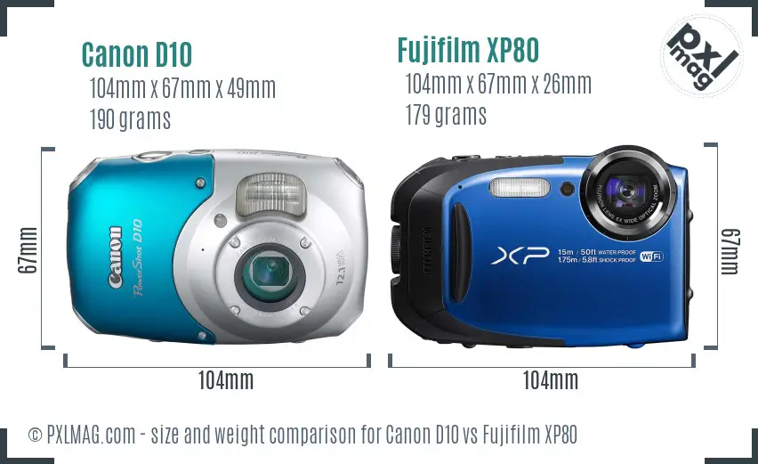 Canon D10 vs Fujifilm XP80 size comparison