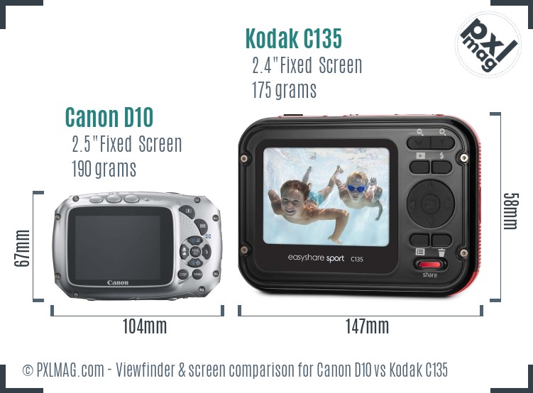 Canon D10 vs Kodak C135 Screen and Viewfinder comparison