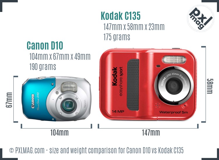 Canon D10 vs Kodak C135 size comparison Canon D10 vs Kodak C135 size comparison