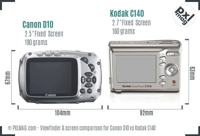 Canon D10 vs Kodak C140 Screen and Viewfinder comparison