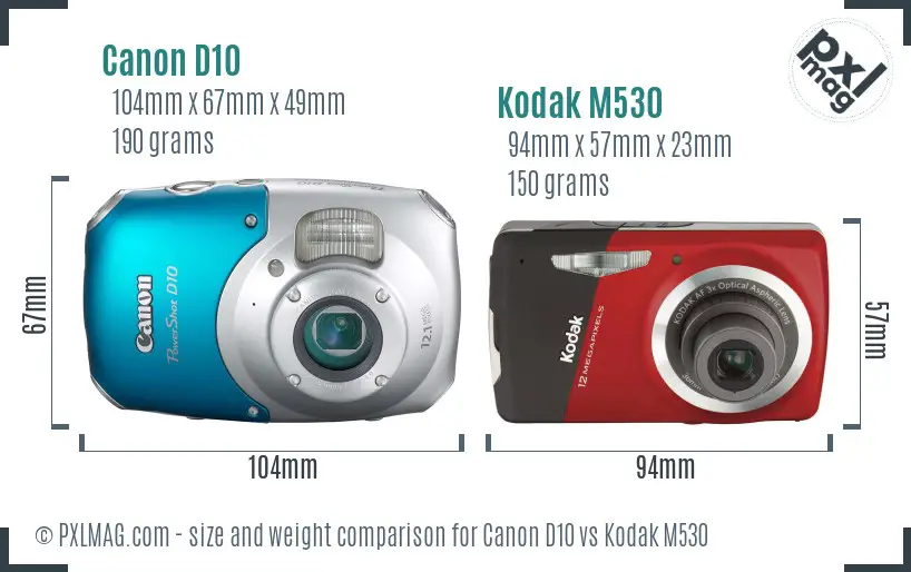 Canon D10 vs Kodak M530 size comparison Canon D10 vs Kodak M530 size comparison