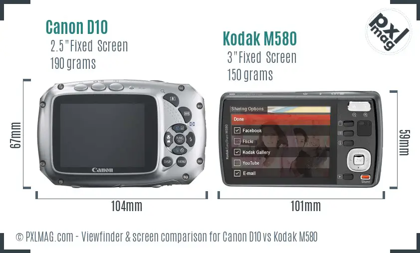 Canon D10 vs Kodak M580 Screen and Viewfinder comparison