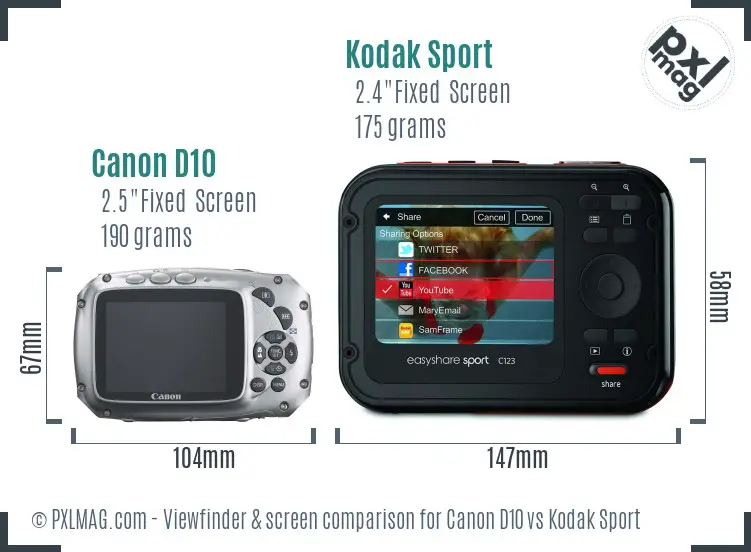 Canon D10 vs Kodak Sport Screen and Viewfinder comparison