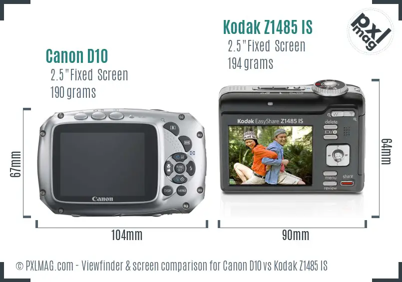Canon D10 vs Kodak Z1485 IS Screen and Viewfinder comparison Canon D10 vs Kodak Z1485 IS Screen and Viewfinder comparison