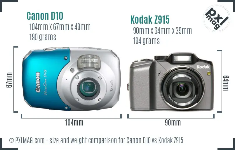 Canon D10 vs Kodak Z915 size comparison Canon D10 vs Kodak Z915 size comparison