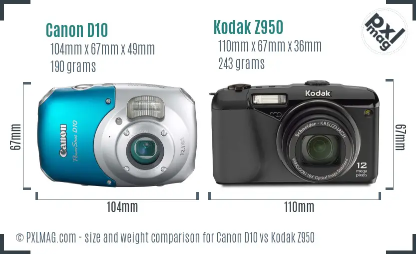 Canon D10 vs Kodak Z950 size comparison