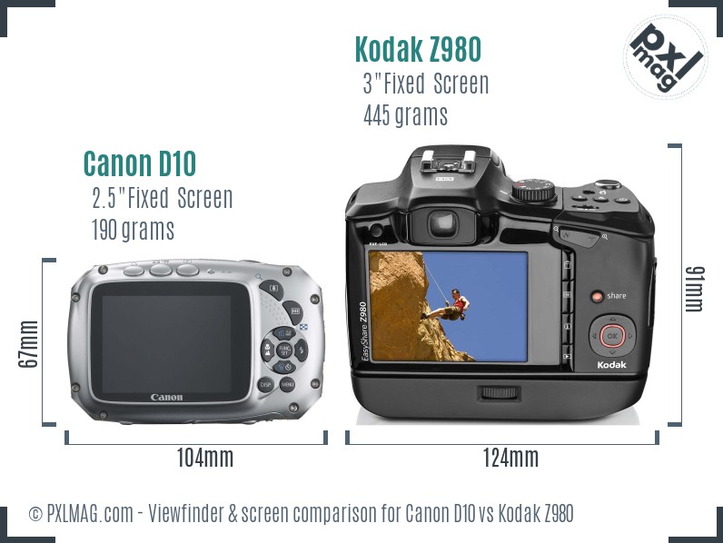 Canon D10 vs Kodak Z980 Screen and Viewfinder comparison