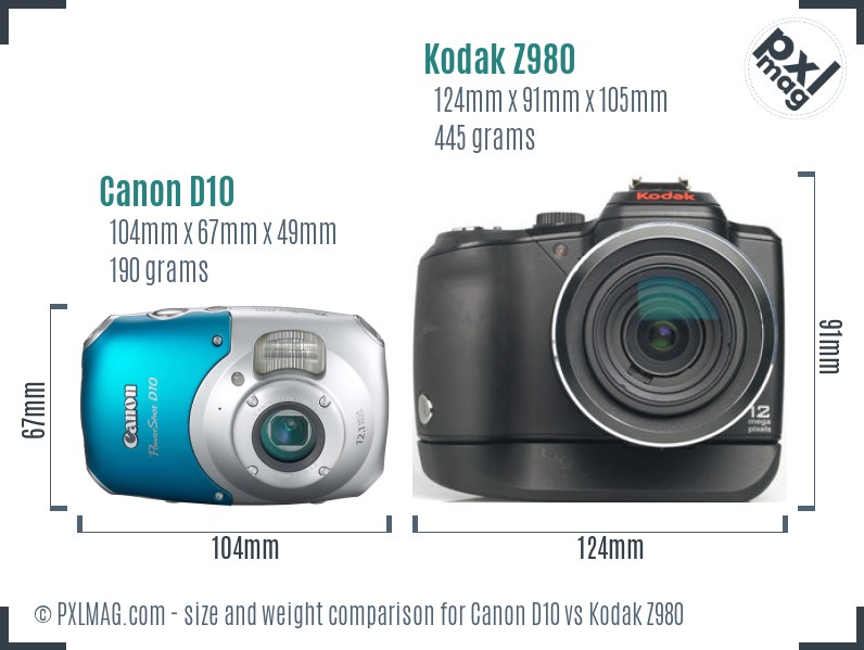 Canon D10 vs Kodak Z980 size comparison