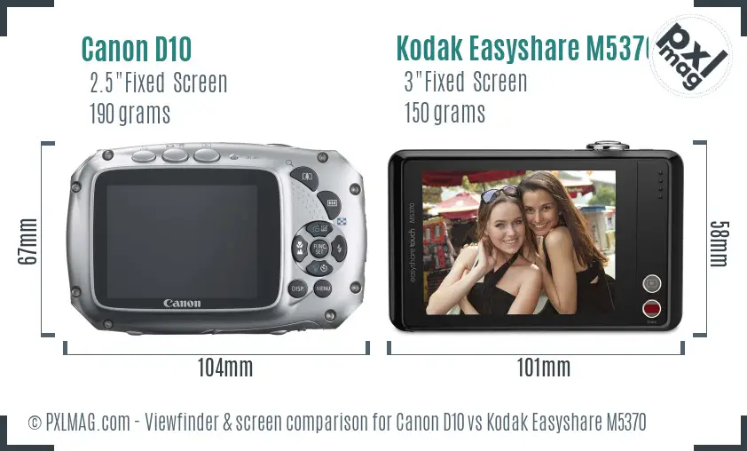 Canon D10 vs Kodak Easyshare M5370 Screen and Viewfinder comparison