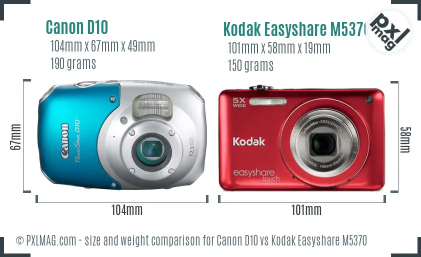 Canon D10 vs Kodak Easyshare M5370 size comparison