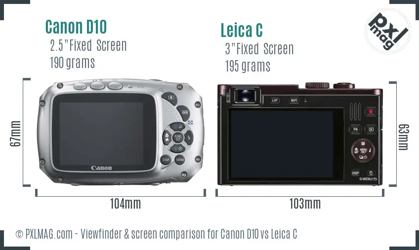Canon D10 vs Leica C Screen and Viewfinder comparison