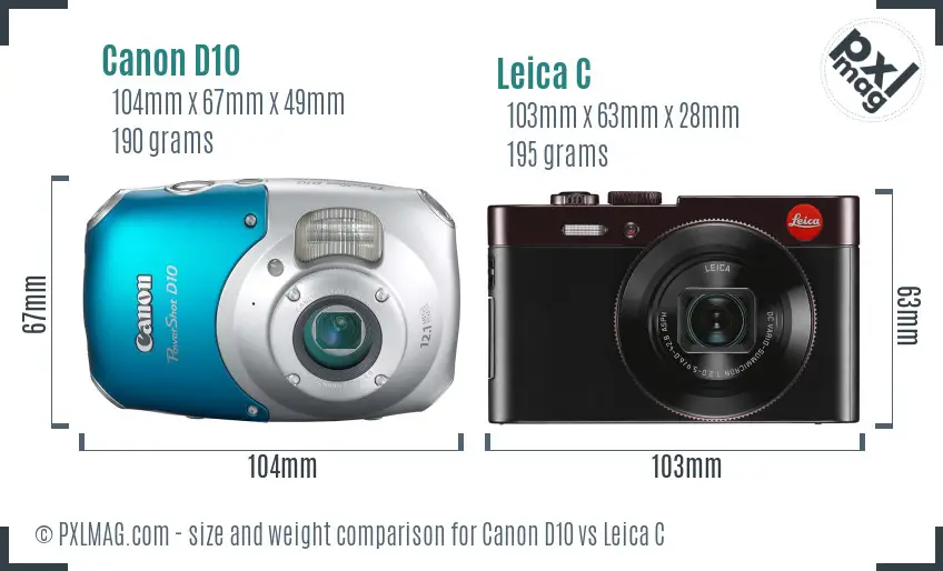 Canon D10 vs Leica C size comparison