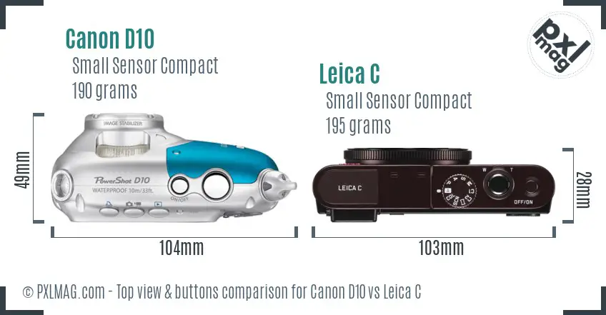 Canon D10 vs Leica C top view buttons comparison