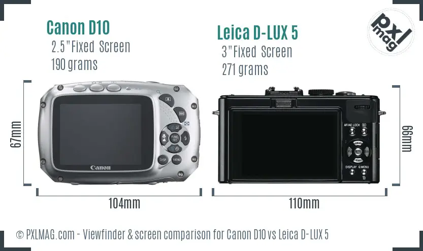 Canon D10 vs Leica D-LUX 5 Screen and Viewfinder comparison Canon D10 vs Leica D-LUX 5 Screen and Viewfinder comparison