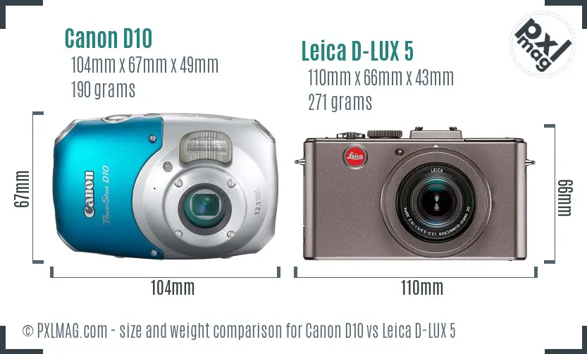 Canon D10 vs Leica D-LUX 5 size comparison Canon D10 vs Leica D-LUX 5 size comparison