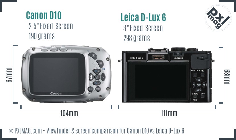 Canon D10 vs Leica D-Lux 6 Screen and Viewfinder comparison
