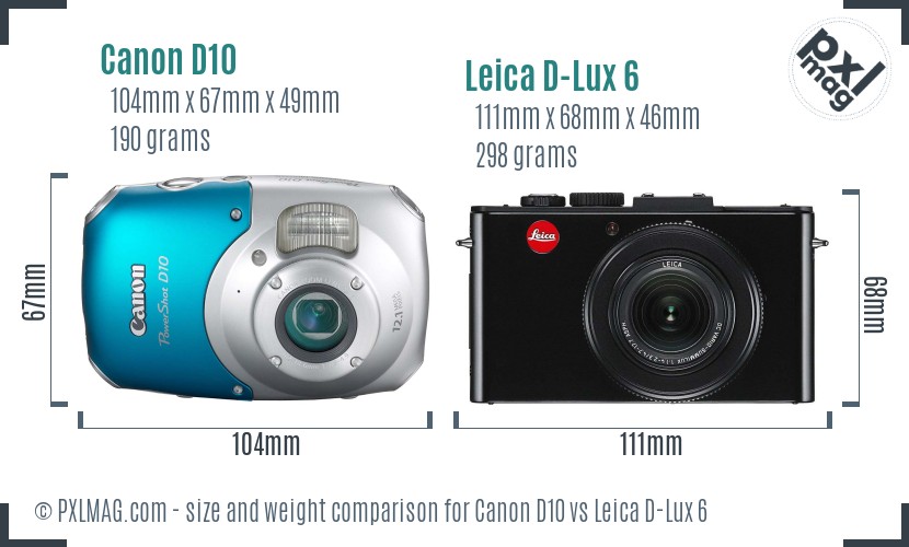 Canon D10 vs Leica D-Lux 6 size comparison Canon D10 vs Leica D-Lux 6 size comparison