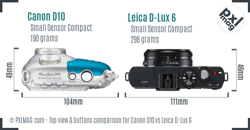 Canon D10 vs Leica D-Lux 6 top view buttons comparison