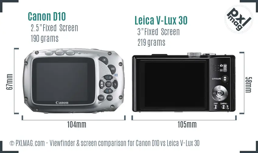 Canon D10 vs Leica V-Lux 30 Screen and Viewfinder comparison