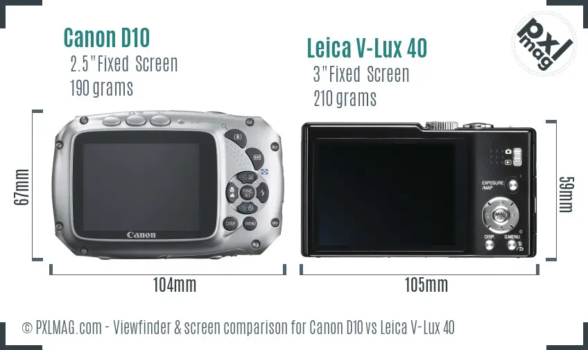 Canon D10 vs Leica V-Lux 40 Screen and Viewfinder comparison