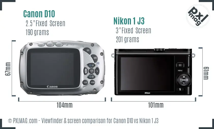 Canon D10 vs Nikon 1 J3 Screen and Viewfinder comparison