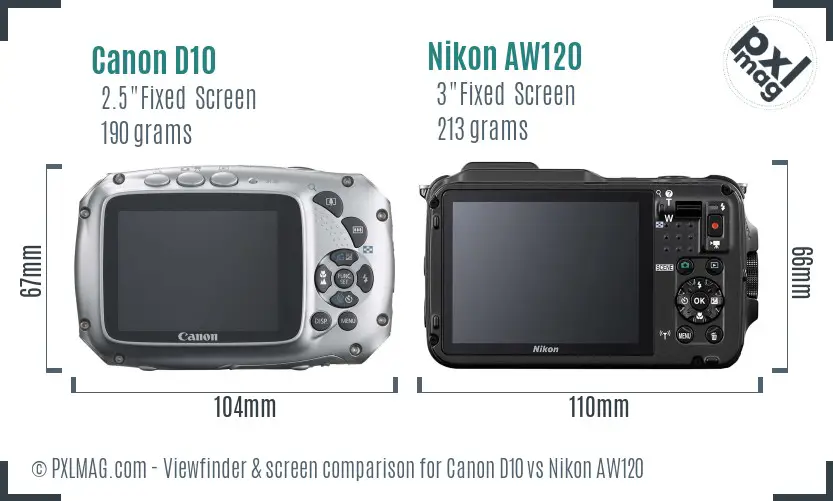 Canon D10 vs Nikon AW120 Screen and Viewfinder comparison