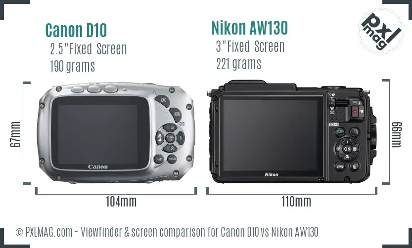 Canon D10 vs Nikon AW130 Screen and Viewfinder comparison