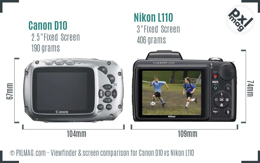 Canon D10 vs Nikon L110 Screen and Viewfinder comparison